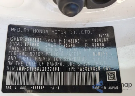 2018 Honda Civic Ex from USA, damaged, VIN JHMFC1F38JX022604